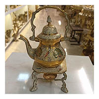 قوری برنجی برنزی هندی مدل وارمردار400 سی سی مینا سفید طرح طاووس