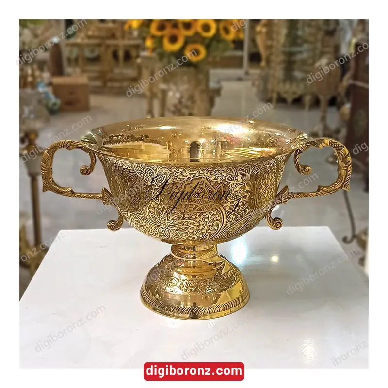 ميوه خوری برنجی برنزی دو دسته طرح گل پايه دار سايز بزرگ