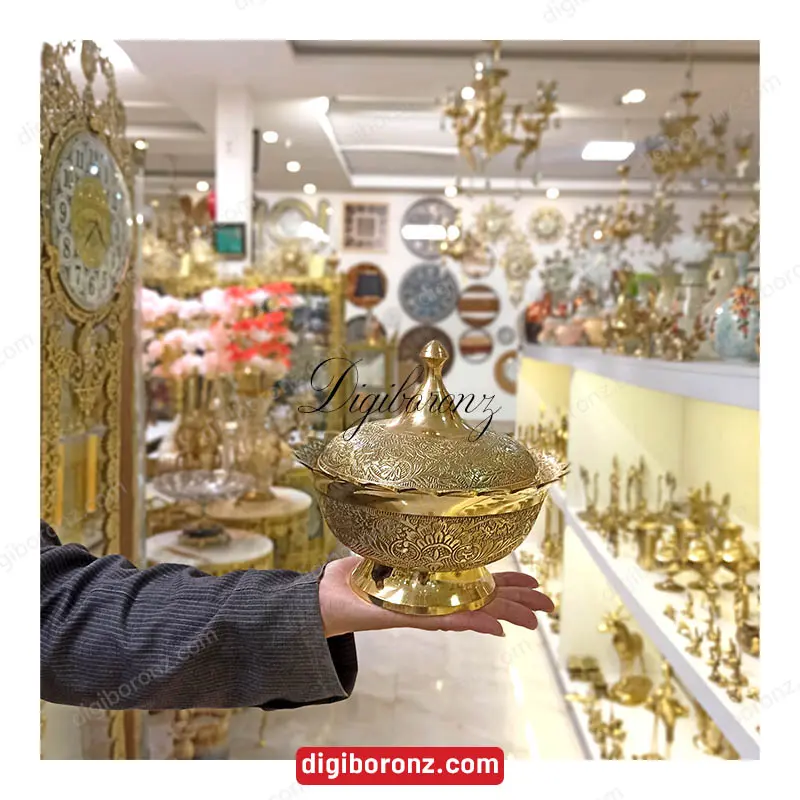 آجیل خوری برنجی برنزی مدل پردیس 8 اینچ درب دار