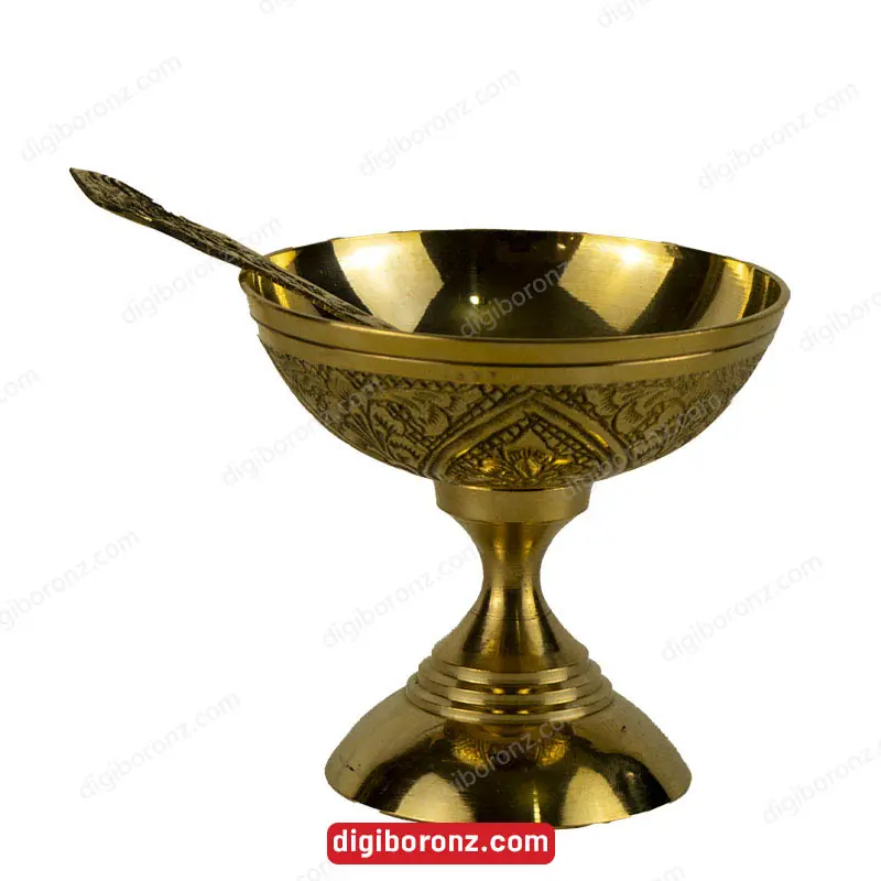 بستنی خوری پایه دار برنجی برنزی با قاشق