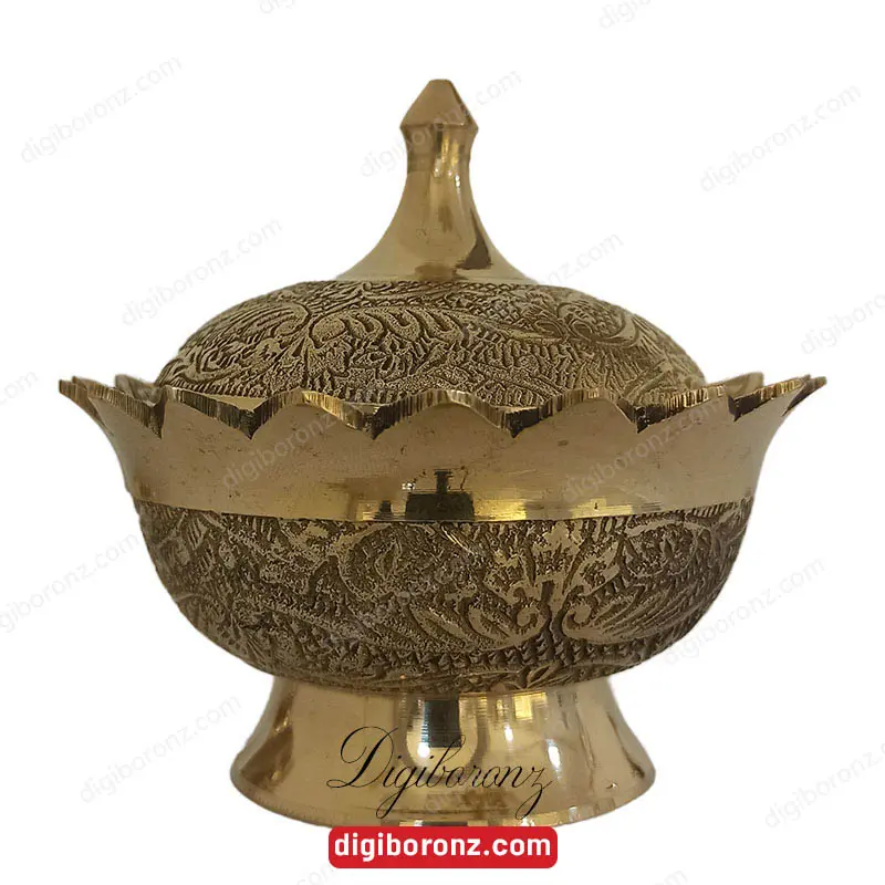 ظرف شکلات خوری برنجی برنزی مدل لبه هشتی طرح گل