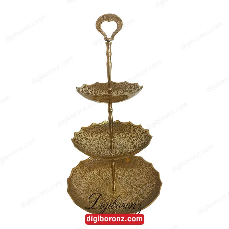شیرینی خوری سه طبقه متنوع برنجی برنزی طرح استار