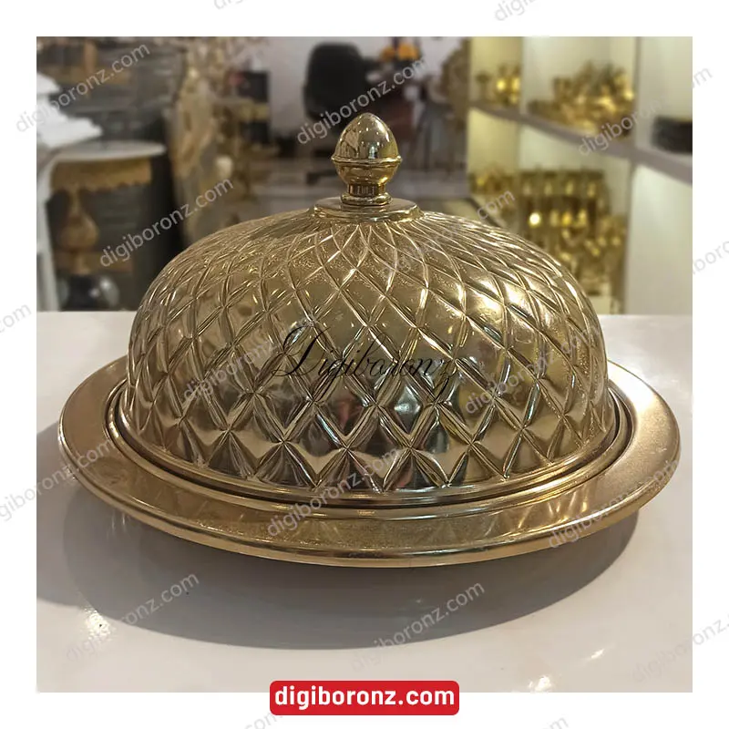 ظرف کیک برنجی برنزی هندی مدل درب دار سلطنتی 27 سانت
