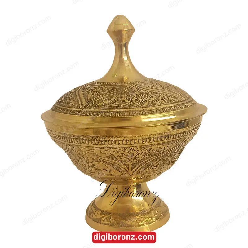 قندان برنجی برنزی مدل پایه دار طرح گل سایز 6 اینچ