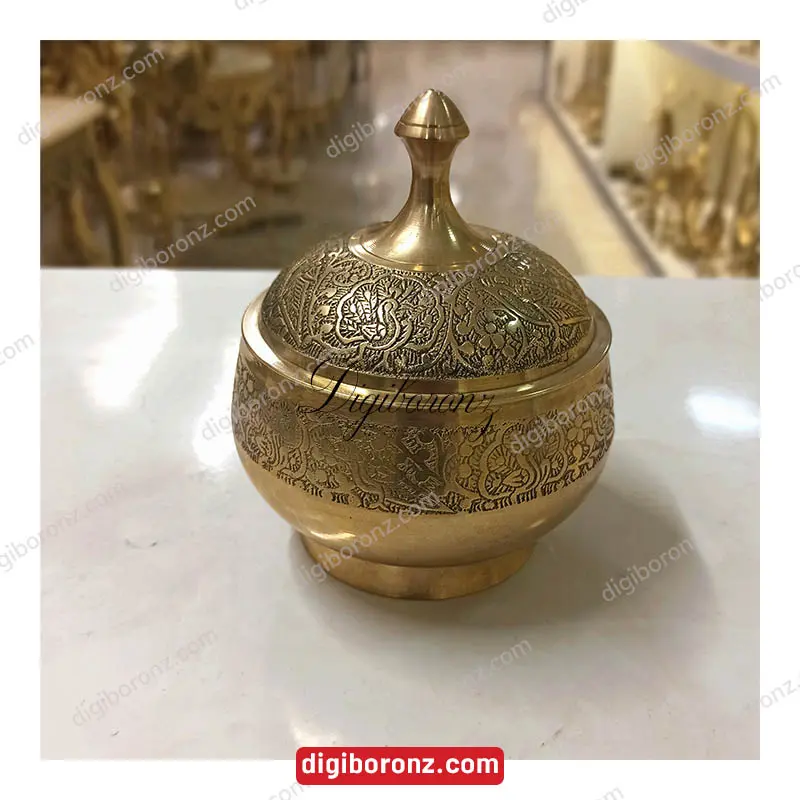 قندان برنجی برنزی رینگ بدون پایه طرح طاووس 5 اینچ