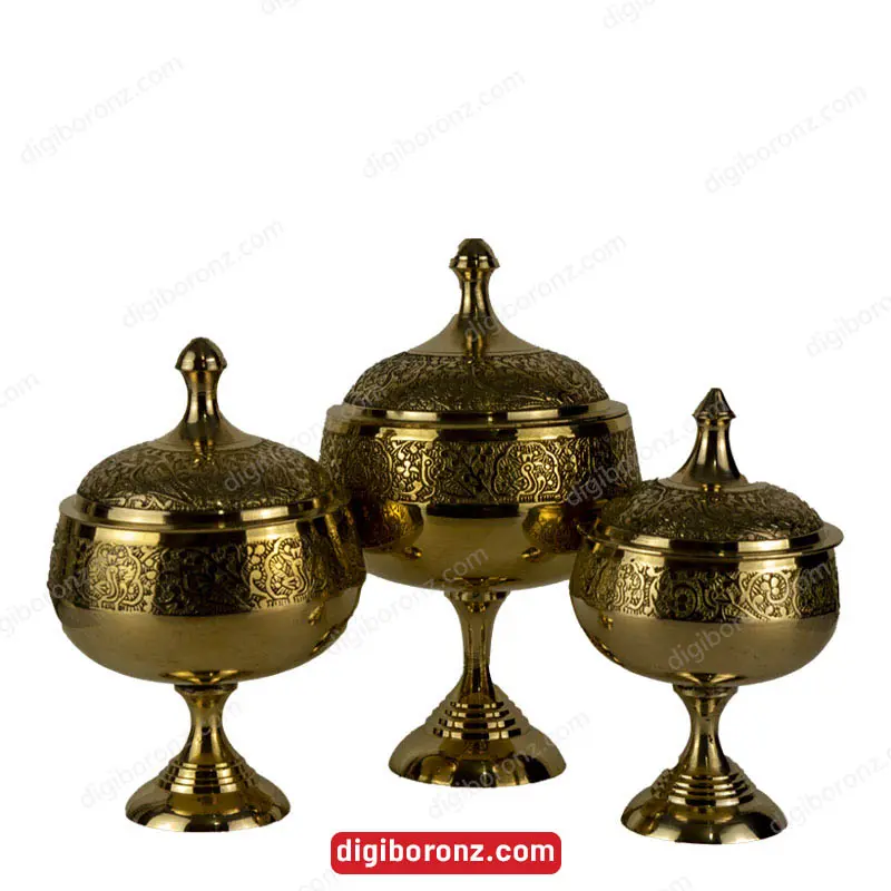 قندان برنجی برنزی مئل رینگ پایه دار طرح طاووس کوچک