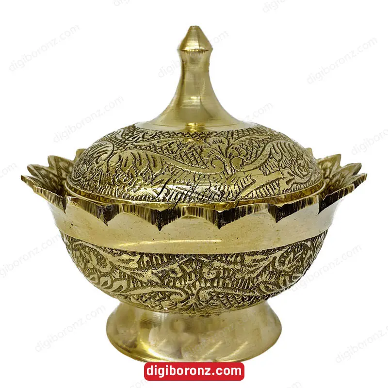 قندان برنجی برنزی مدل لبه هشتی طرح گل