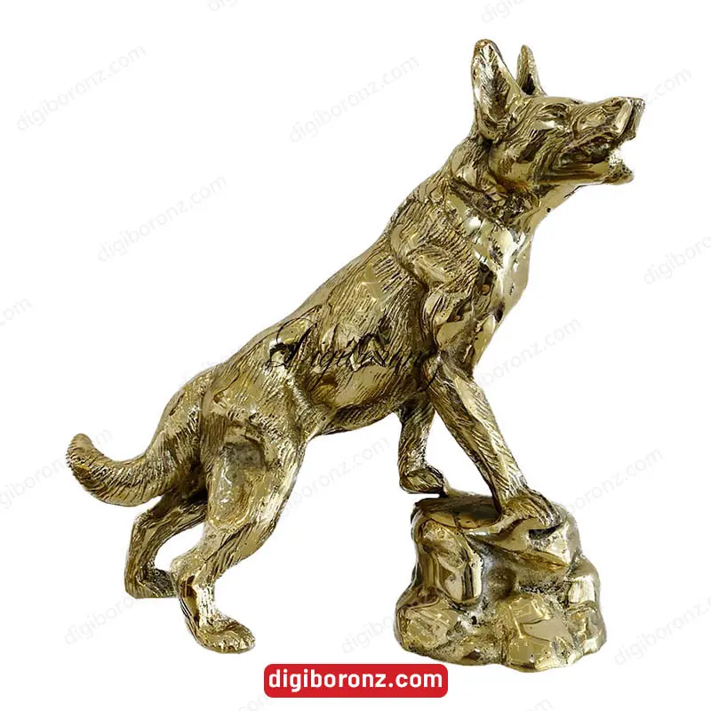 مجسمه برنجی برنزی مدل گرگ روی صخره